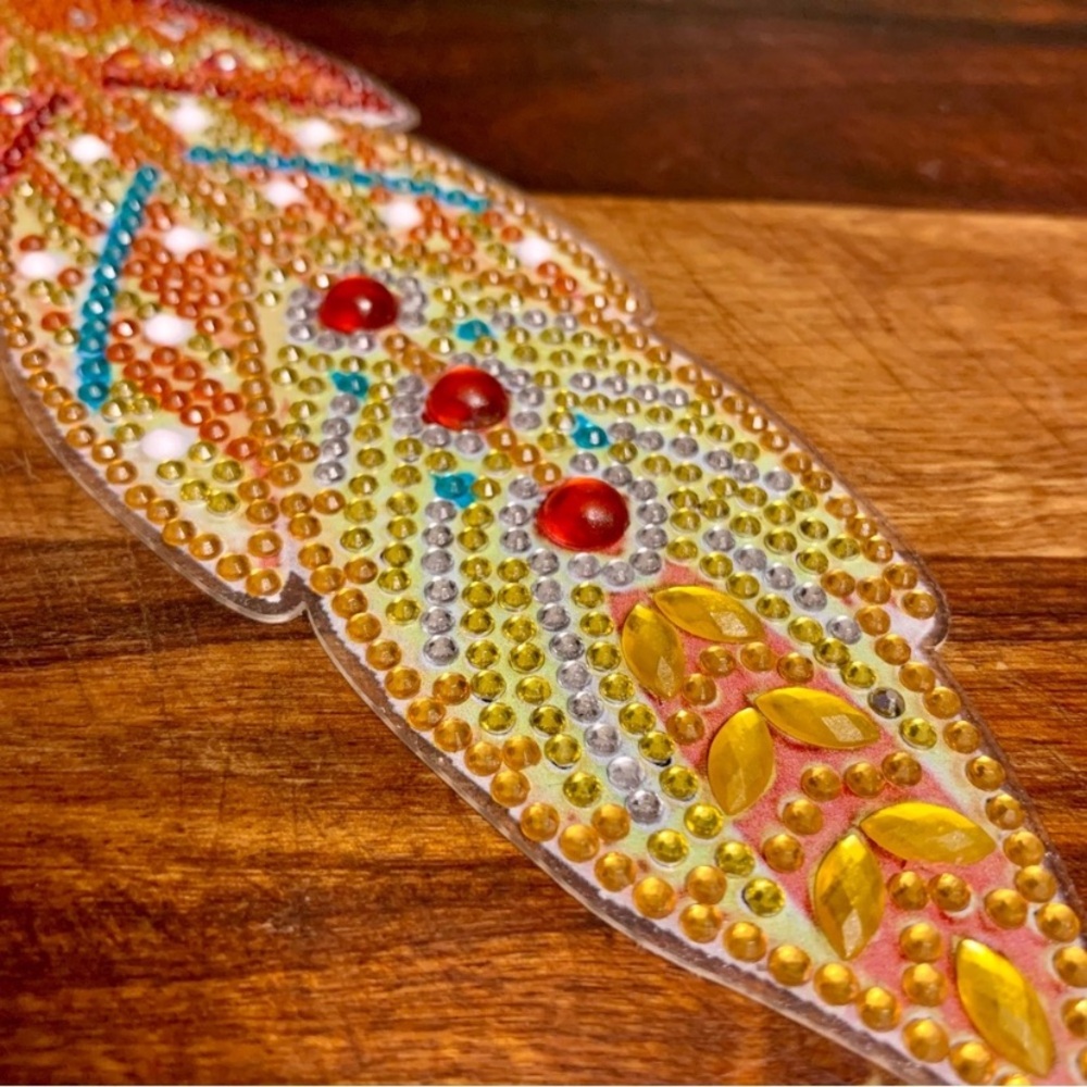 Handmade Diamond Painted Ornament Bookmark Drawer Pull With Mostly Orange Jewels - Picture 2 of 6